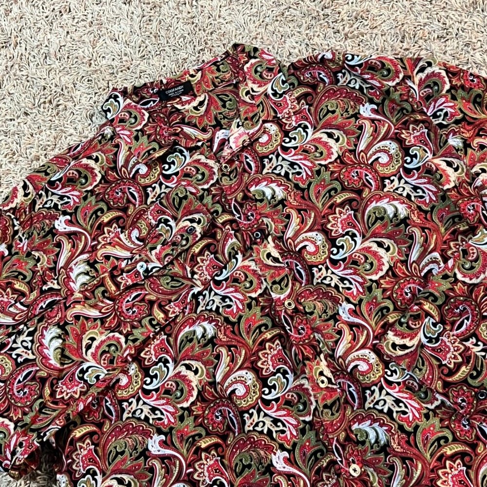 COOFANDY Mens XXL Paisley Print Long Sleeve Button Down Shirt Red Black